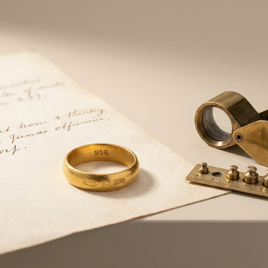 Close up studio shot of roman ring 916 on archival paper with loupe and calibrated scale showing patina and hallmarks minimalist background ede7da