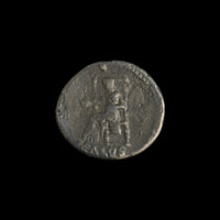 Reverse of Roman silver denarius of Nero, showing Salus seated left on throne, legend SALVS.