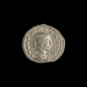 Obverse of Roman silver denarius of Julia Maesa, legend IVLIA MAESA AVG, radiate or laureate bust right.