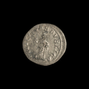 Reverse of Roman silver denarius of Julia Mamaea, showing Felicitas standing front, legend FELICITAS PVBLICA.