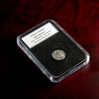 Roman silver denarius of Julia Mamaea in protective slab with catalog label.