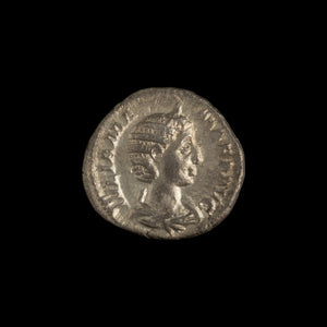 Obverse of Roman silver denarius of Julia Mamaea, legend IVLIA MAMAEA AVG, radiate or laureate bust right.