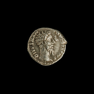 Obverse of Roman silver denarius of Divus Marcus Aurelius (under Commodus), legend DIVVS M ANTONINVS PIVS, radiate or laureate bust right.