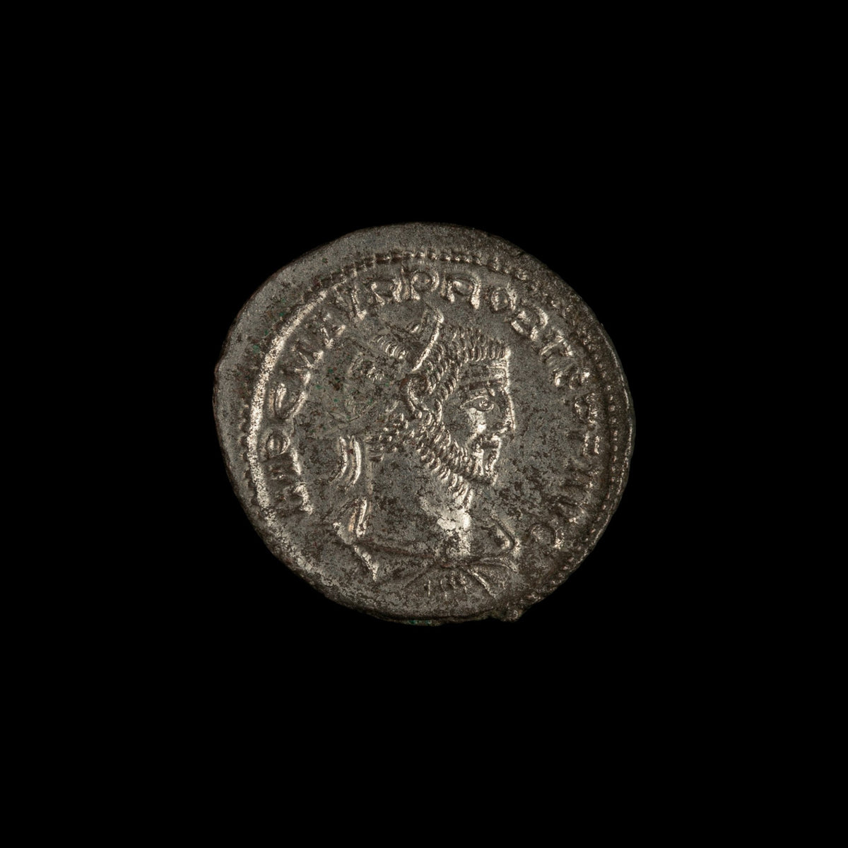 Obverse of Roman silver antoninianus of Probus, legend IMP C M AVR PROBVS P F AVG, radiate or laureate bust right.