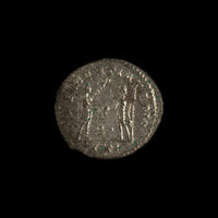 Reverse of Roman silver antoninianus of Probus, showing Probus standing right, legend CLEMENTIA TEMP.