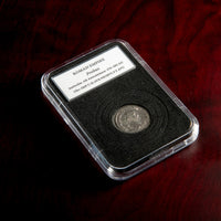 Roman silver antoninianus of Probus in protective slab with catalog label.