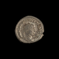 Obverse of Roman silver antoninianus of Gordian III, legend IMP GORDIANVS PIVS FEL AVG, radiate or laureate bust right.