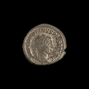 Obverse of Roman silver antoninianus of Gordian III, legend IMP GORDIANVS PIVS FEL AVG, radiate or laureate bust right.