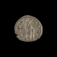 Reverse of Roman silver antoninianus of Gordian III, showing Securitas standing left, legend SECVRIT PERP.