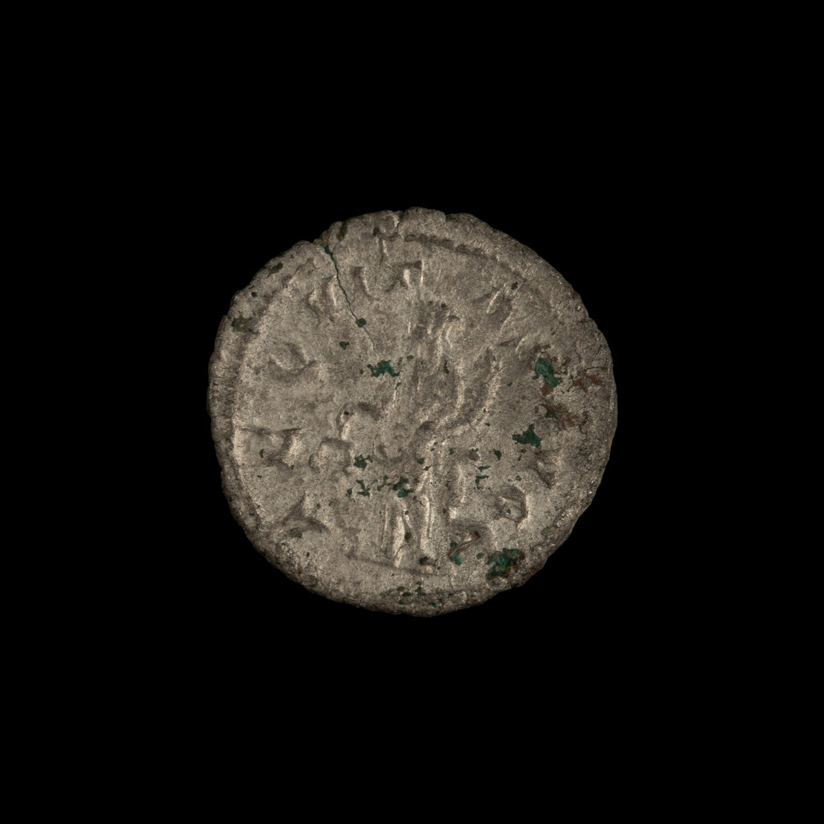 Reverse of Roman silver antoninianus of Philip II, showing Aequitas standing left, legend AEQVITAS AVGG.