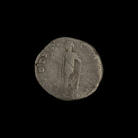 Reverse of Roman silver denarius of Marcus Aurelius (Caesar), showing Spes advancing left, legend TR POT XII COS II.