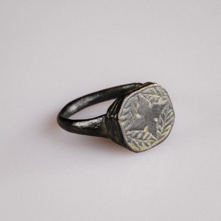 Medieval Bronze Signet Ring 'Corvin' (8th-11th c. AD) EU 57/US 8