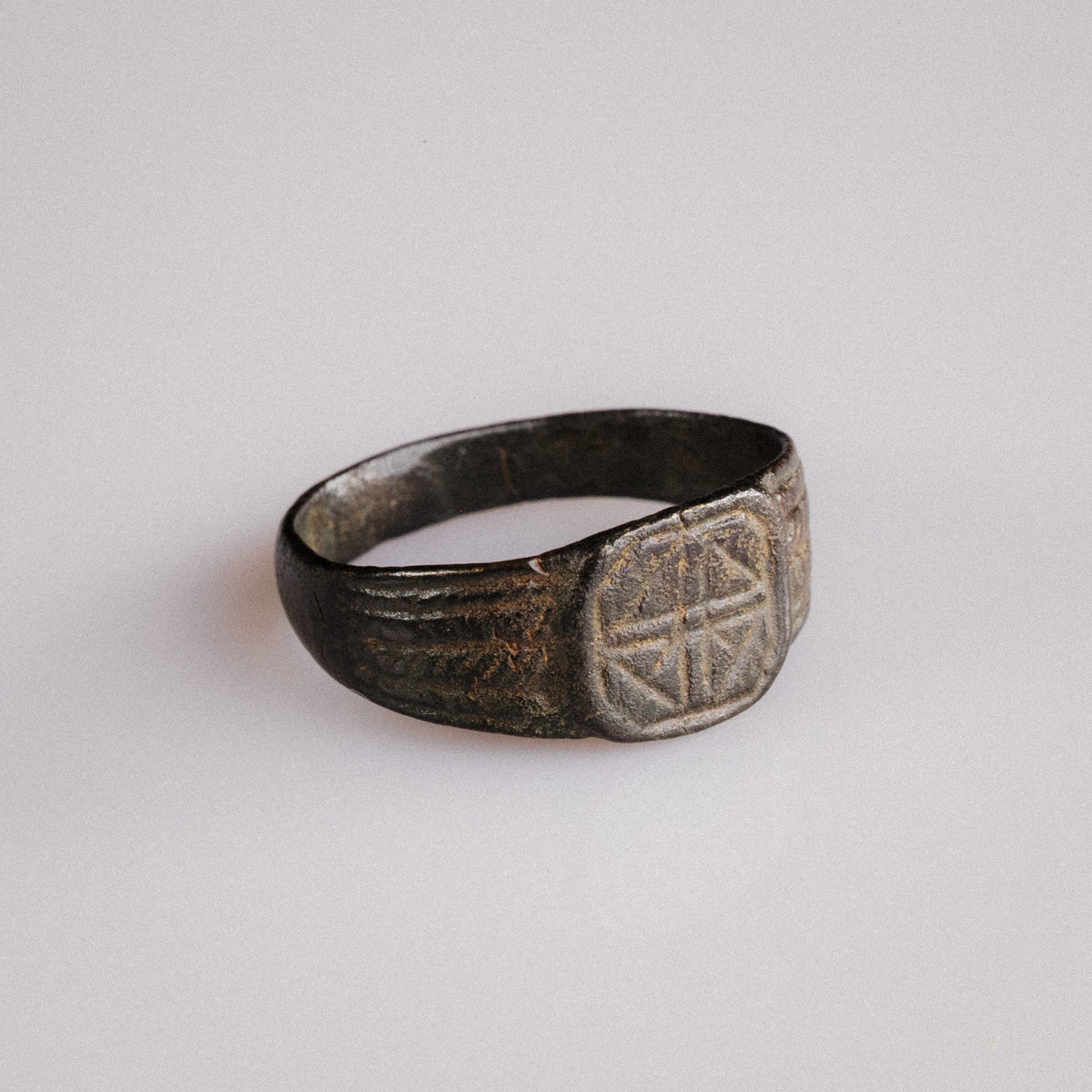 Medieval Bronze Signet Ring with Geometric Cross – 'Eadric' (13th–15th century AD)