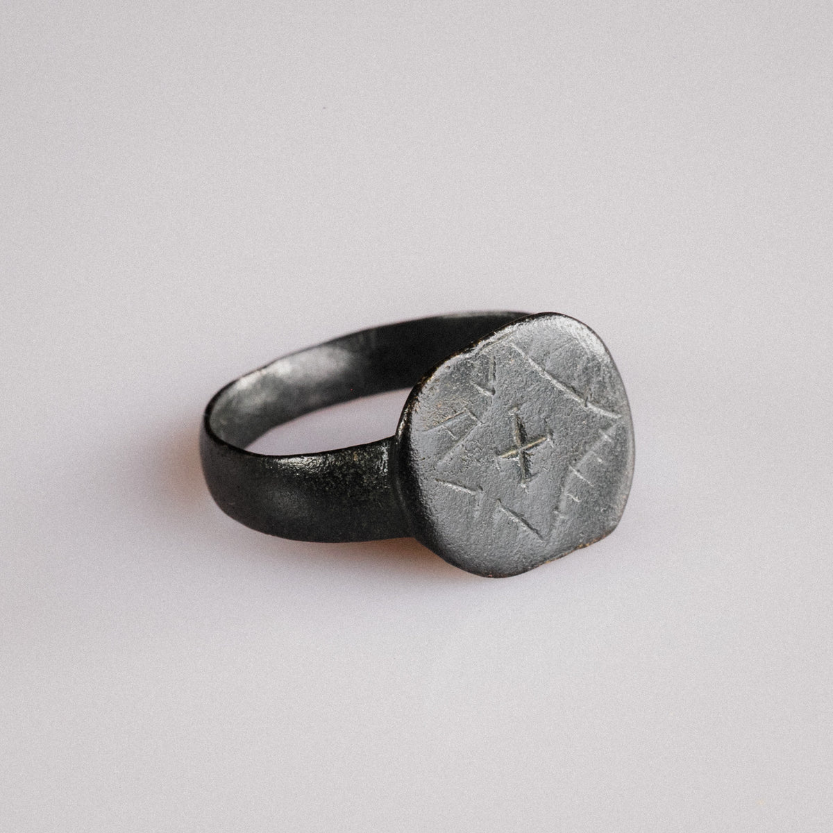 Medieval Bronze Signet Ring with Latin Cross Device – 'Vigil' (11th–15th century AD)