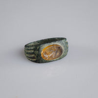 Roman Bronze Ring with Carnelian Intaglio Bust – 'Faustina' (2nd–3rd century AD)