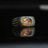 Roman Bronze Ring with Carnelian Intaglio Bust – 'Faustina' (2nd–3rd century AD) — detail view