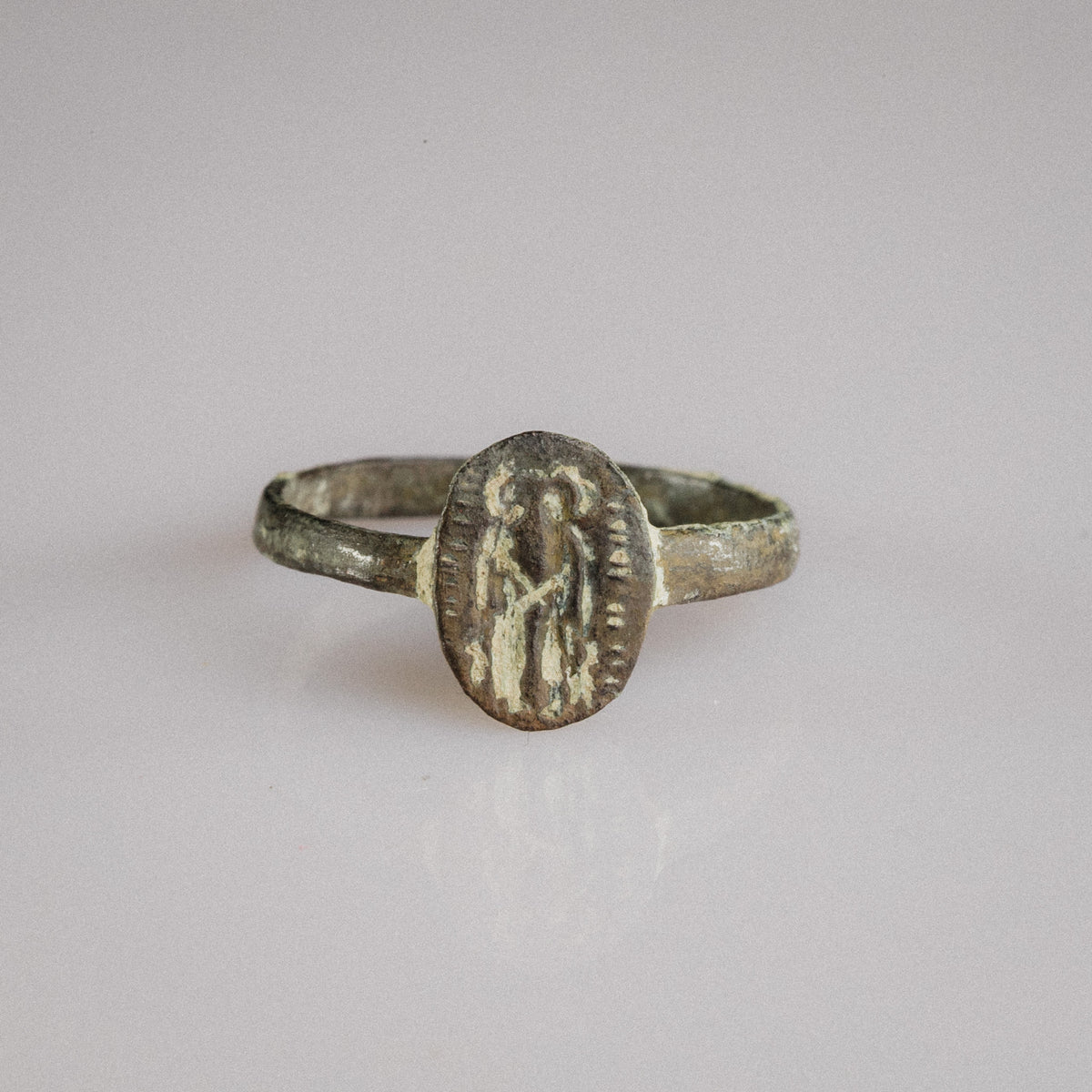 Early Byzantine Bronze Marriage Ring with Facing Couple – 'Eudokia' (6th–9th century AD)