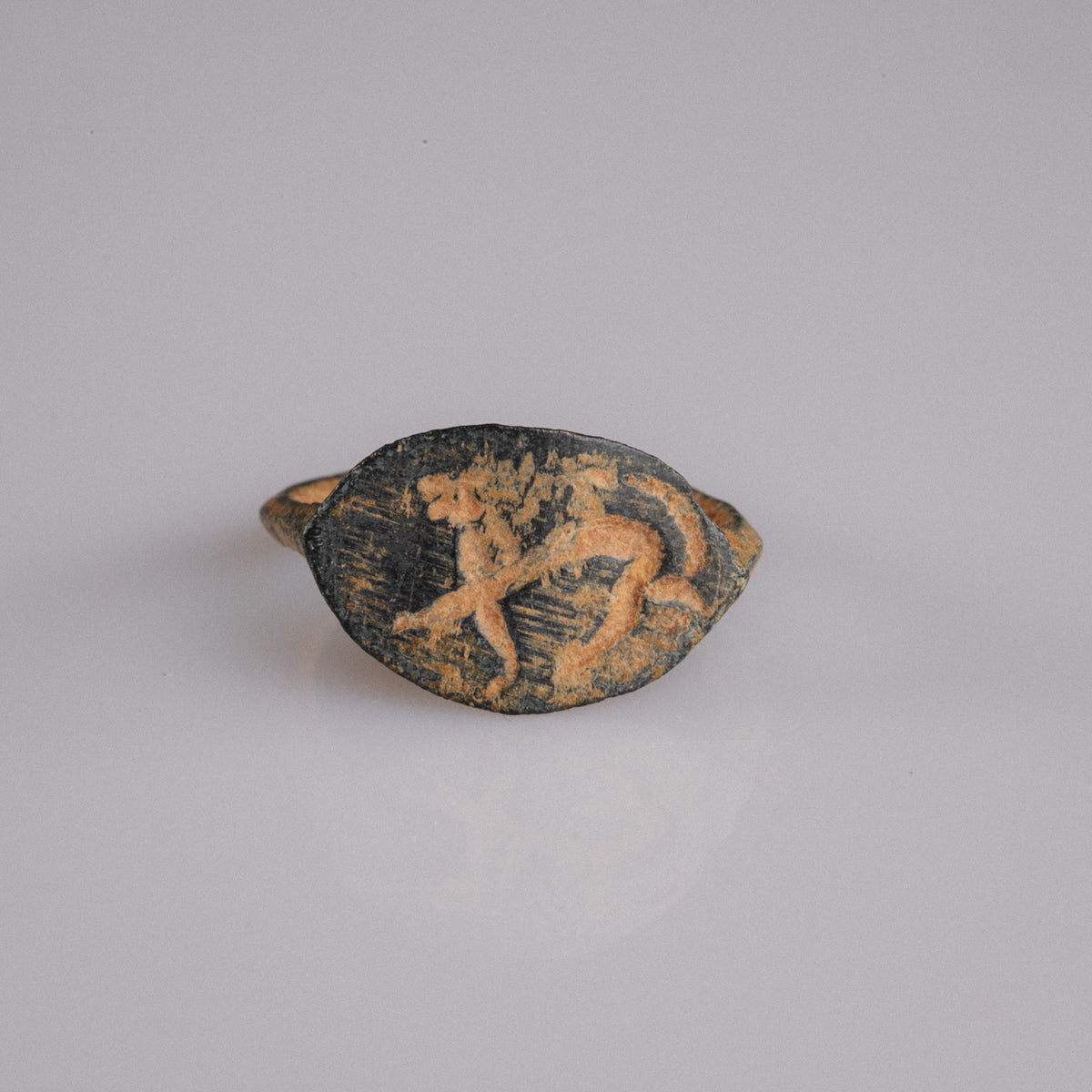 Roman Bronze Ring with Engraved Lion Motif – 'Leo' (2nd–3rd century AD)