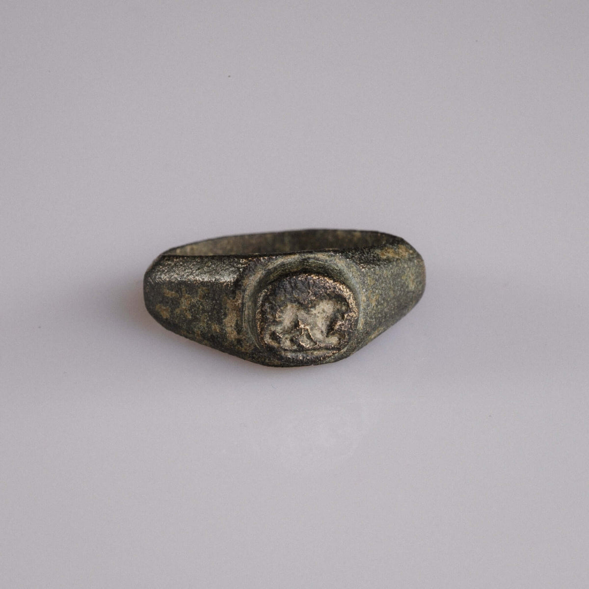 Roman Bronze Ring with Lion Motif – 'Fortis' (2nd–3rd century AD)