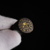 Byzantine Bronze Ring with Gold Inlay Bird Motif – 'Geranos' (9th–11th c. AD) — detail view