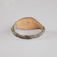 Medieval bronze ring Aldren, underside view of navette bezel and interior of hoop