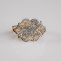 Medieval bronze ring Vladica top view showing polylobed bezel with cross-hatched diamond lattice engraving