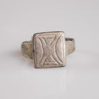 Byzantine silver signet ring Theofanis with engraved hourglass cross motif on square bezel