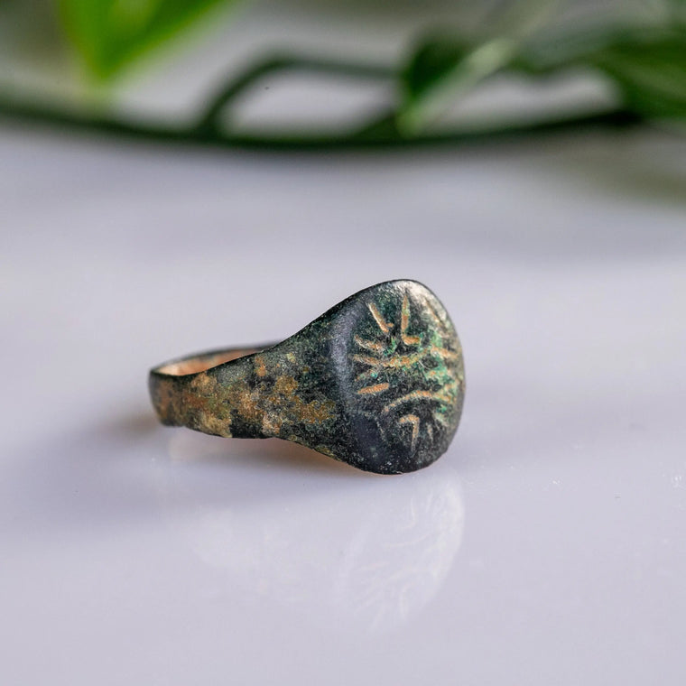 Medieval Bronze Signet Ring 'Florinus' (13th-15th c. AD) EU 50/US 5.25