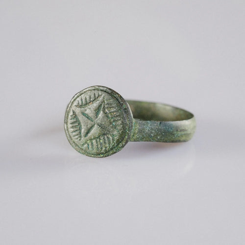 Medieval Bronze Signet Ring 'Aelfric' (10th-15th c. AD) EU 57/US 8