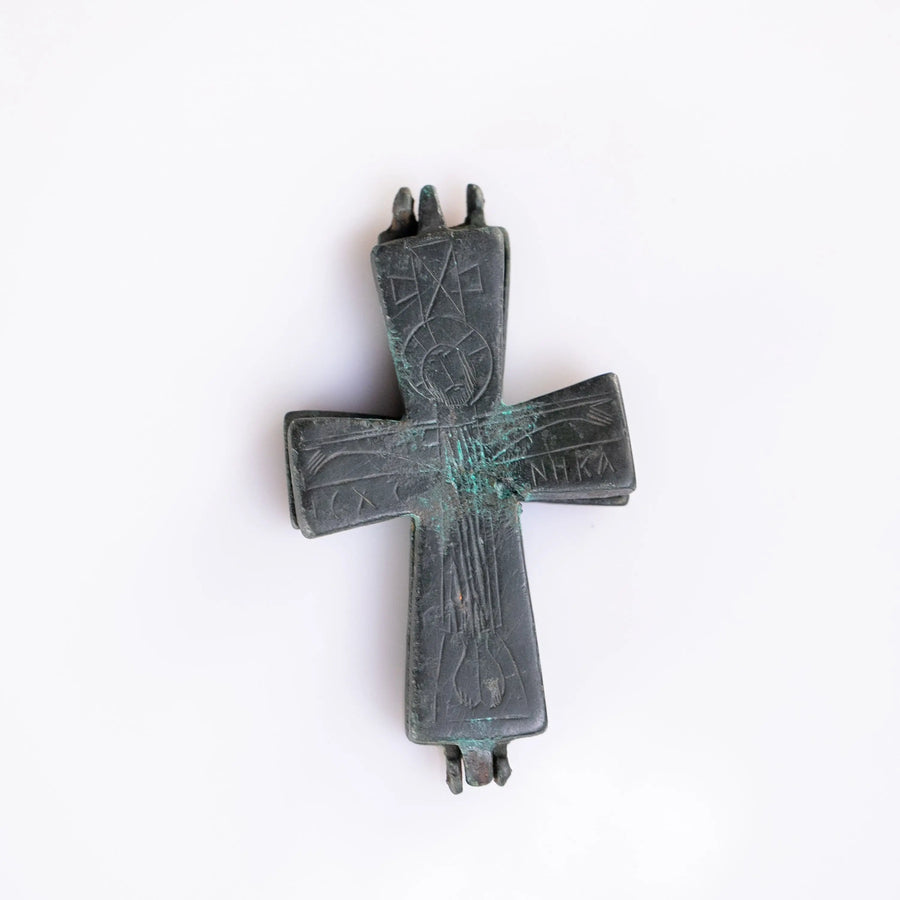 “Theotokos Orans” – Byzantine Bronze Reliquary Cross (Enkolpion) Depicting the Virgin Mary (11th–13th C. CE) AD Aurora Antiqua