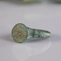 Medieval Bronze Ring with Quatrefoil Motif - “Laurentius” (12th–14th c. AD) – EU 59 / US 9 Aurora Antiqua