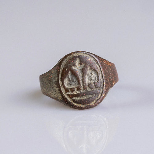 Medieval Bronze Seal Ring 'Laurinus' (14th-15th c. AD) EU 54/US 7