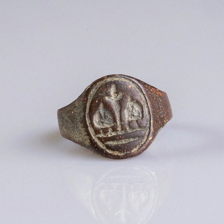 Medieval Bronze Seal Ring 'Laurinus' (14th-15th c. AD) EU 54/US 7