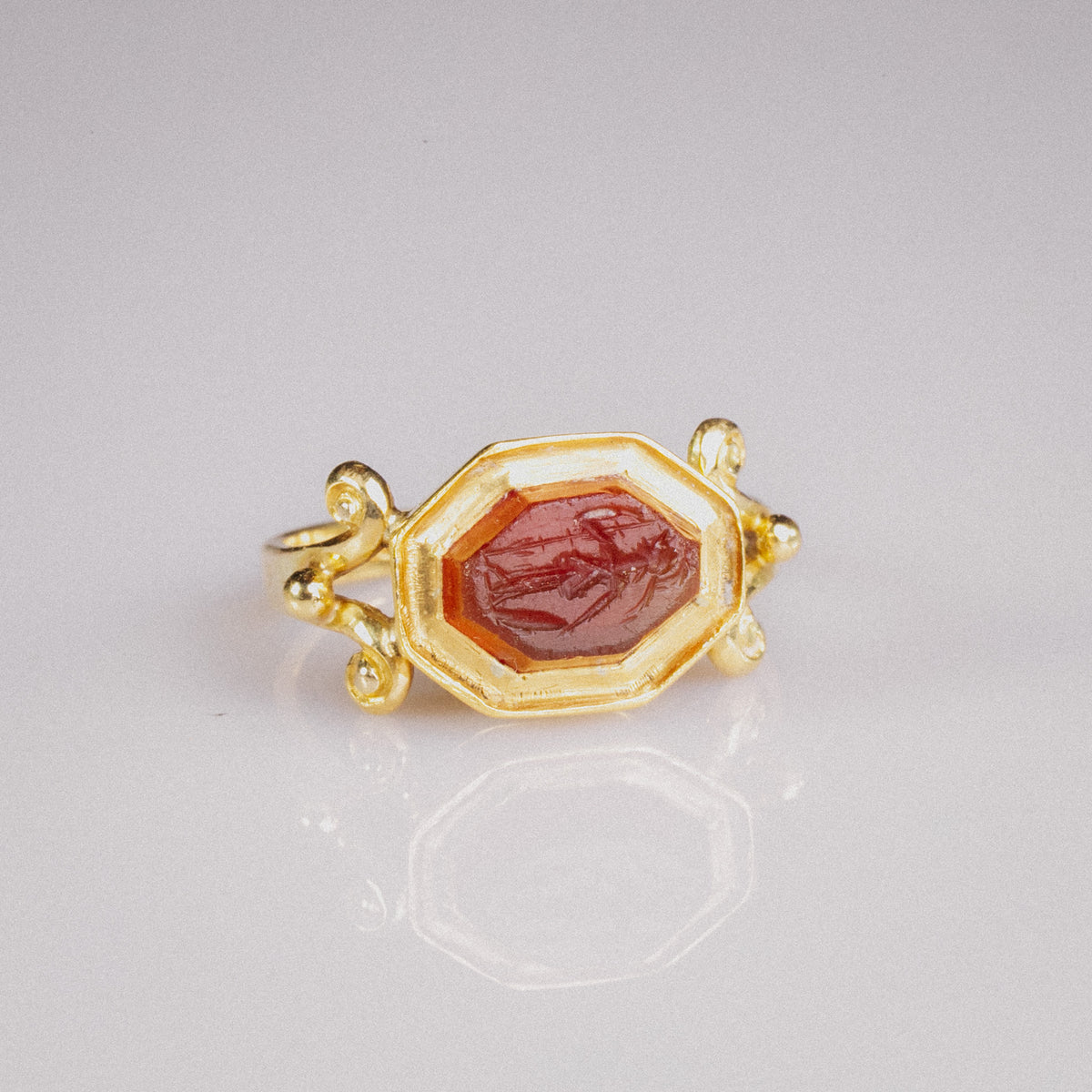Roman Carnelian Intaglio Ring of Minerva in Victorian Gold Mount – 'Minerva' (2nd–3rd CE, Mount 19th CE)