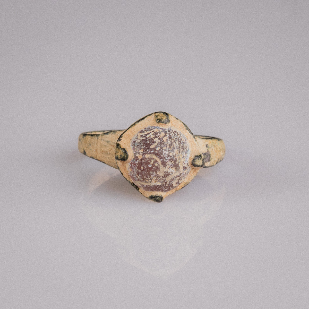 Late Roman to Early Medieval Bronze Ring with Red Glass Cabochon – 'Rubellus' (4th–10th CE) — view 2
