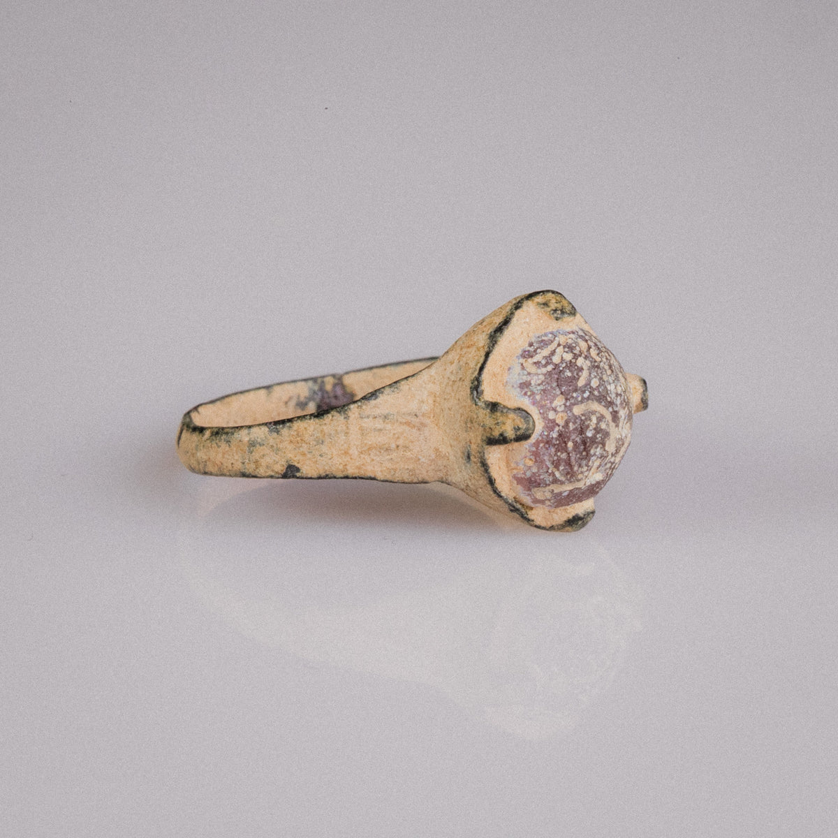 Late Roman to Early Medieval Bronze Ring with Red Glass Cabochon – 'Rubellus' (4th–10th CE)