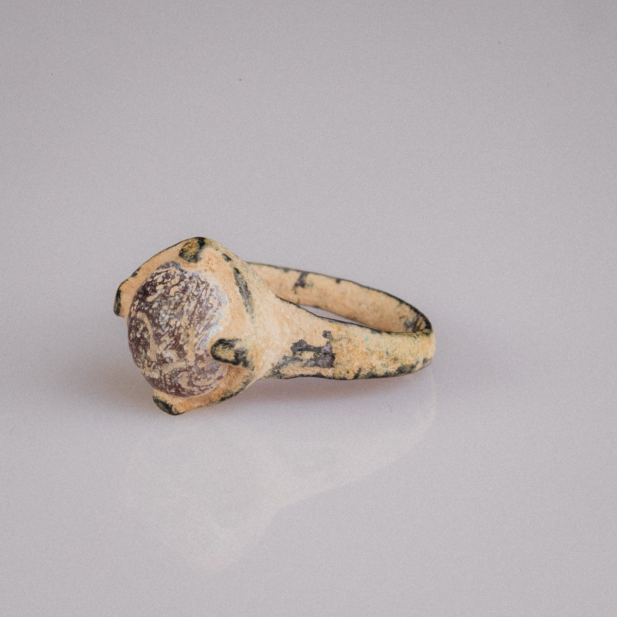 Late Roman to Early Medieval Bronze Ring with Red Glass Cabochon – 'Rubellus' (4th–10th CE) — view 6