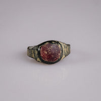 Medieval Bronze Ring with Red Glass Cabochon – 'Carminis' (9th–14th CE) — view 3
