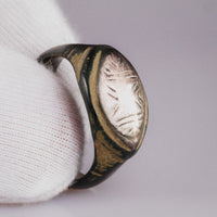 Medieval Bronze Geometric Signet Ring – 'Radiatus' – Semi Restored (9th–13th CE) — detail view