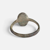 Byzantine bronze ring 'Kassia' shows the plain back of its oval bezel and the inside of the hoop.