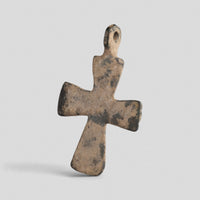 Byzantine bronze cross pendant Phanourios, opposite side view highlighting cast profile