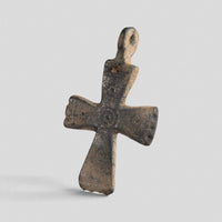 Byzantine bronze cross pendant Phanourios, side view with integral cast loop and flared terminals