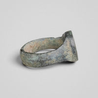 Byzantine bronze ring Kalothea, angled view showing bezel platform and hoop profile