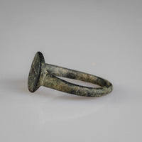 Byzantine bronze ring Mikhael in profile, bezel and shoulder transition visible