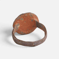 Byzantine bronze ring 'Porphyra' shows the reddish back of its bezel and the inside of the hoop.