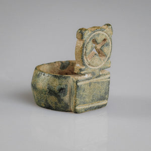 Byzantine bronze ring Stavros with openwork cross bezel rising from rectangular platform