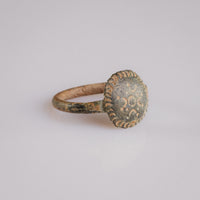 Byzantine bronze ring Theodora with geometric crescent and ring-and-dot bezel