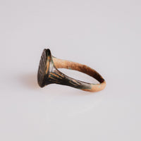 Byzantine bronze ring Theodoros side view highlighting engraved shoulder ribbing