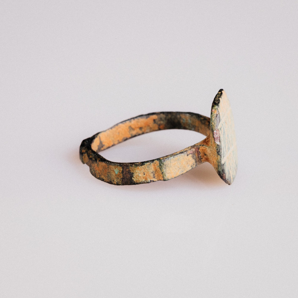Byzantine bronze ring Theoktistos side profile showing flat band and shoulders
