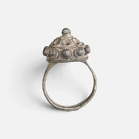 Byzantine silver ring 'Thalios' shows its domed bezel with rounded bosses above the hoop in profile.